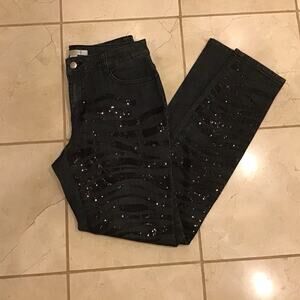 Boston Proper Sequin Animal Print Dark Jeans Sz 8 Indie Luxury Witchy Goth Y2K